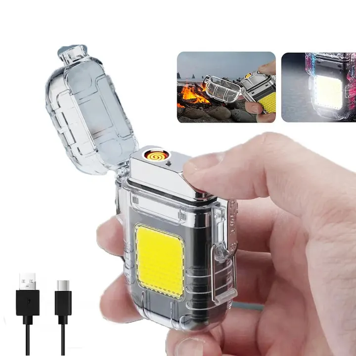 isqueiro-eletrico-usb-portatil-em-uso-camping - Isqueiro eletrico USB portatil em imagem de uso para viagem e camping.