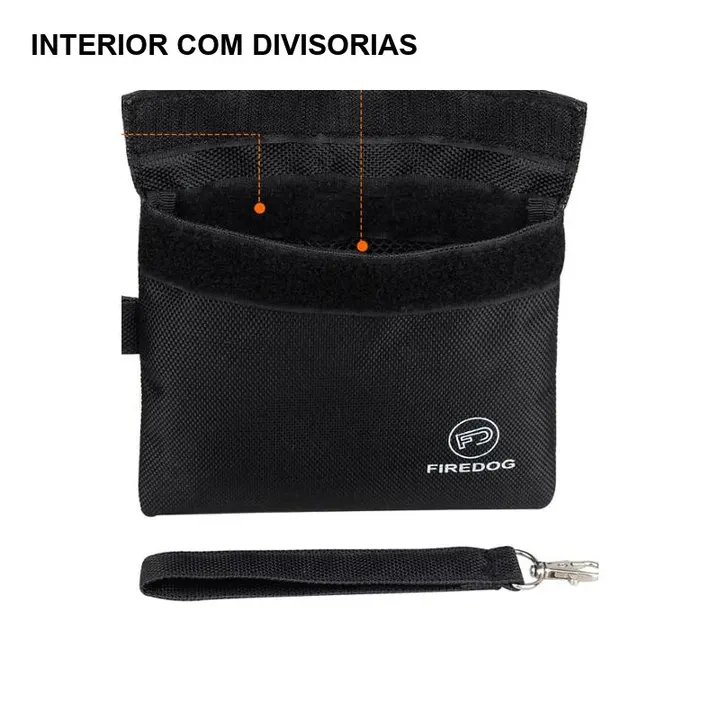 bolsa-anti-odor-preta-aberta-divisorias - Bolsa anti odor preta aberta mostrando divisorias internas.