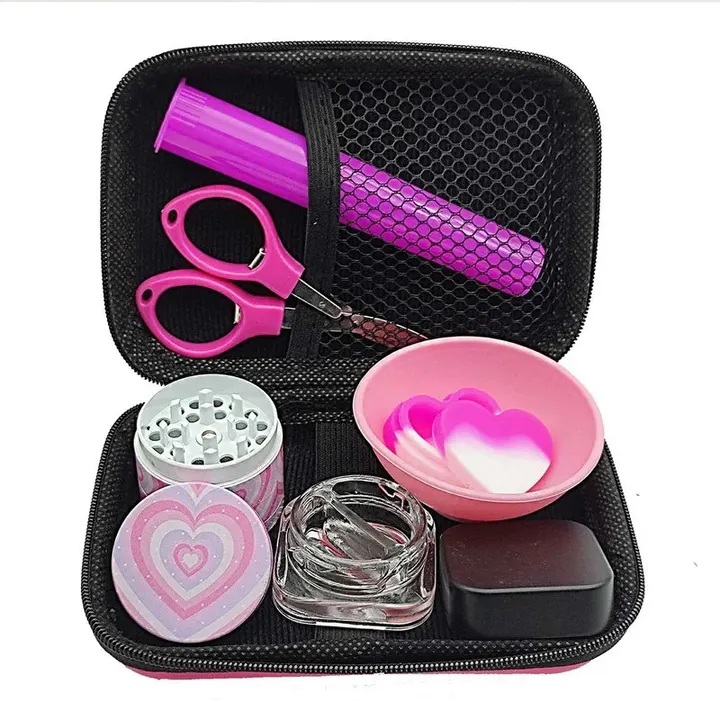 Kit Puff Lovely com dichavador de metal cuia slicks tesoura e tubo