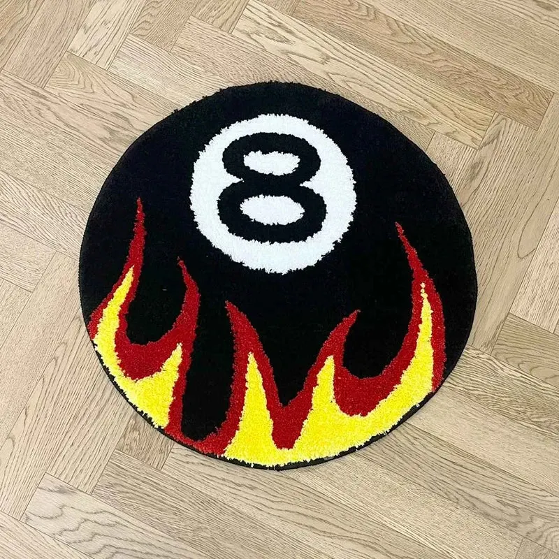 Tapete Bola 8 com Chamas | Design Tufted