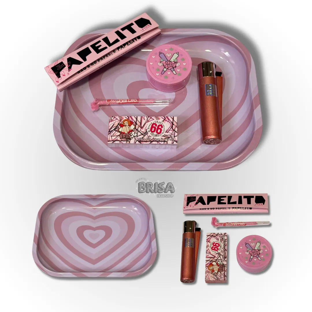 Kit Bandeja Coração Rosa